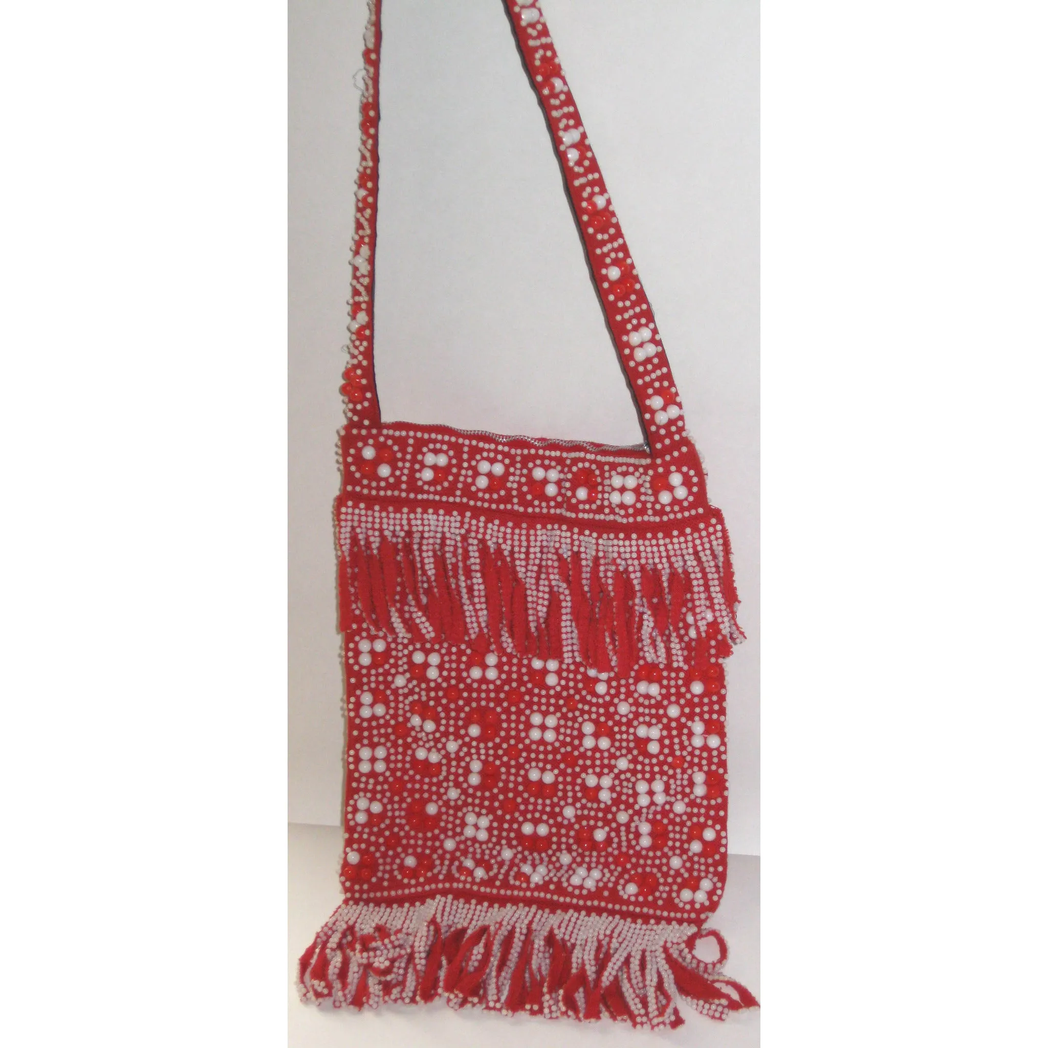 Hippy Red & White Beaded Purse