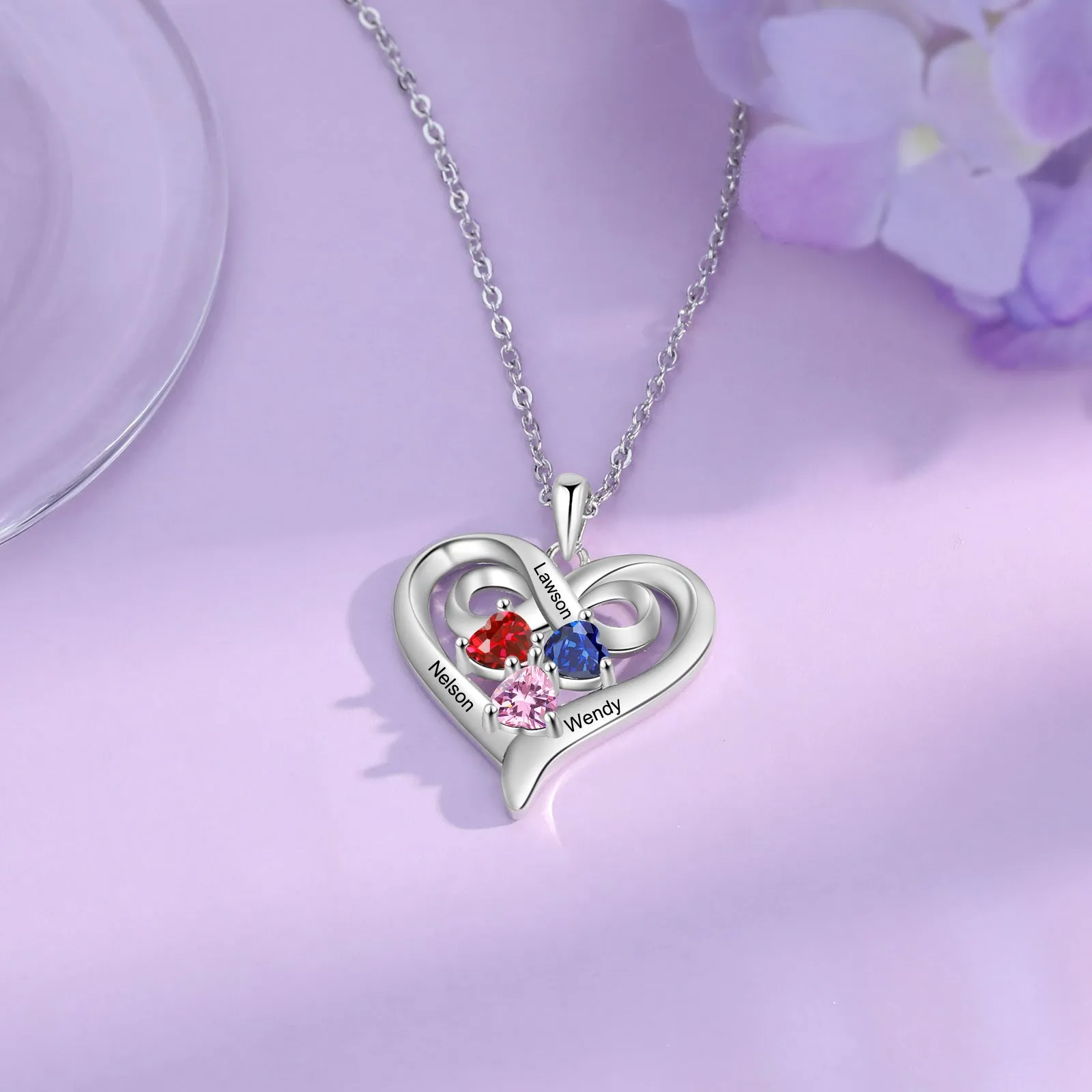 Infinity love Sterling silver mothers necklace with child birthstones