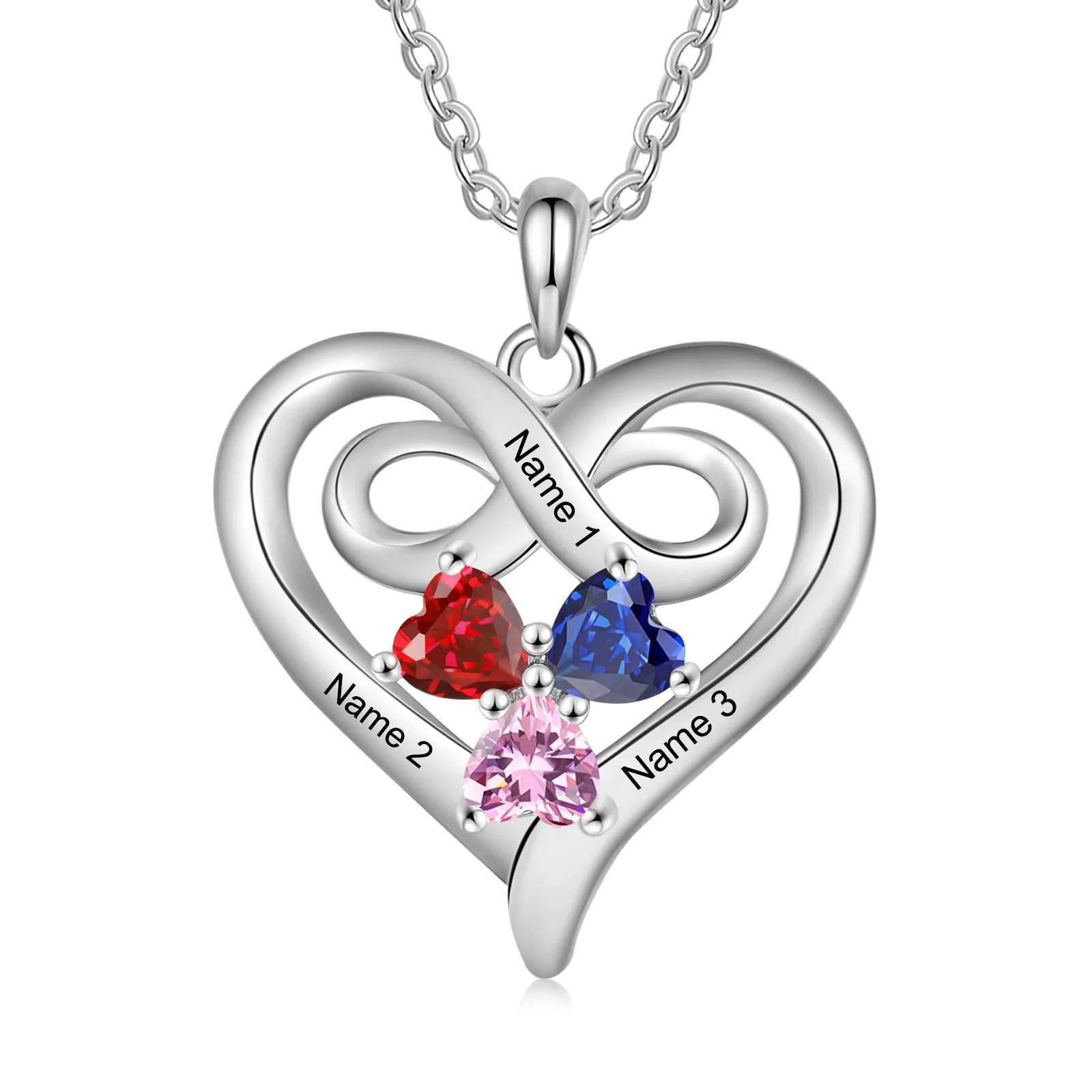 Infinity love Sterling silver mothers necklace with child birthstones