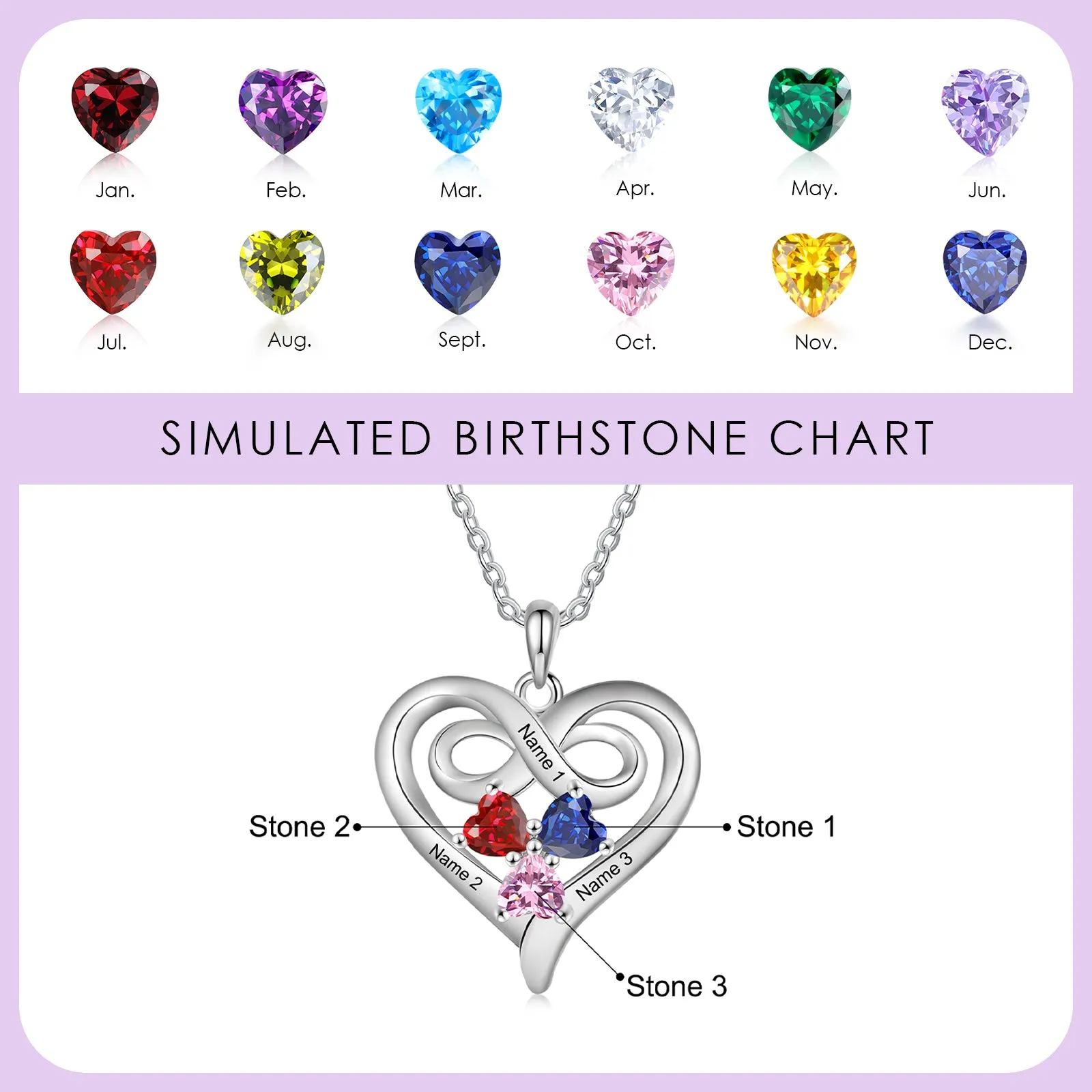 Infinity love Sterling silver mothers necklace with child birthstones