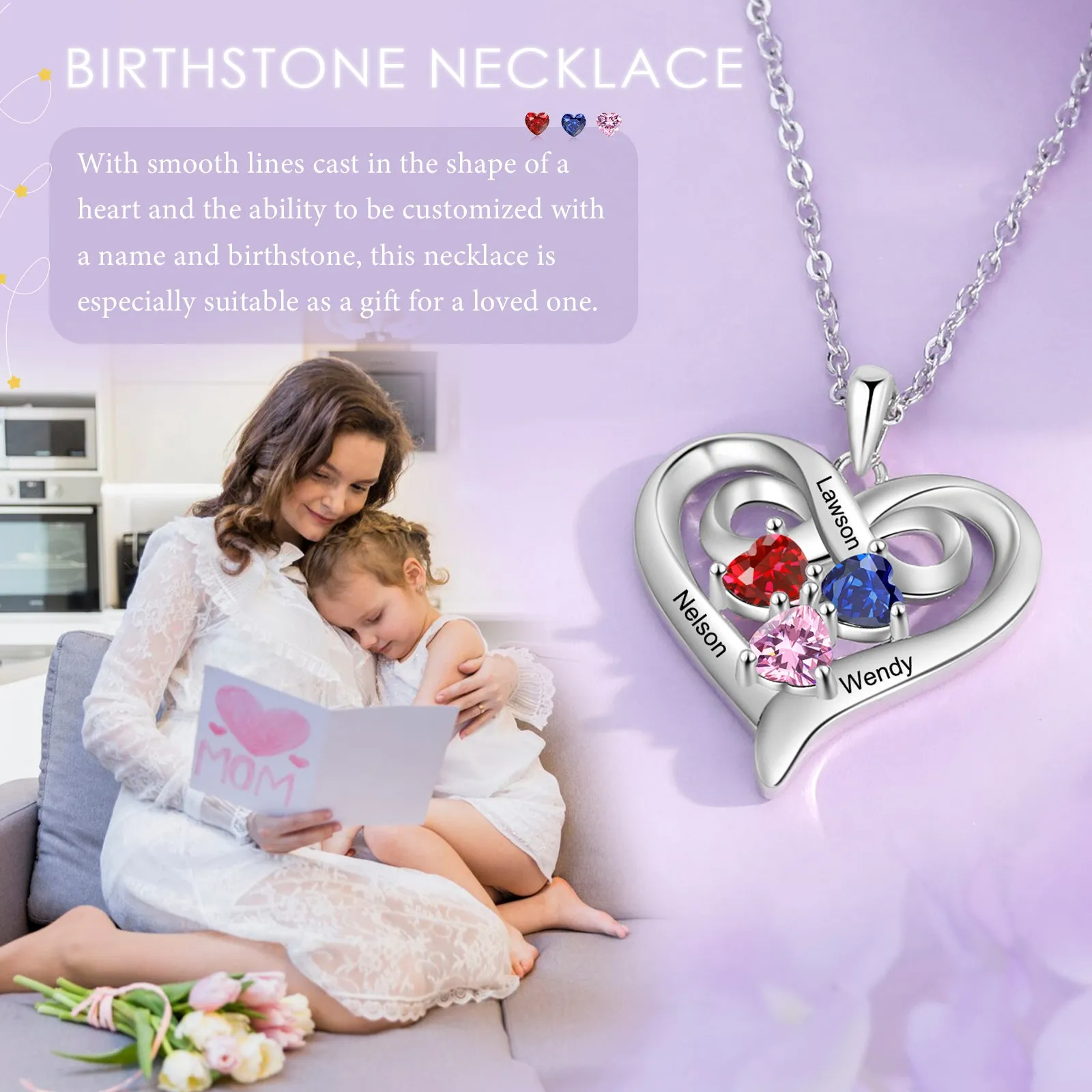 Infinity love Sterling silver mothers necklace with child birthstones
