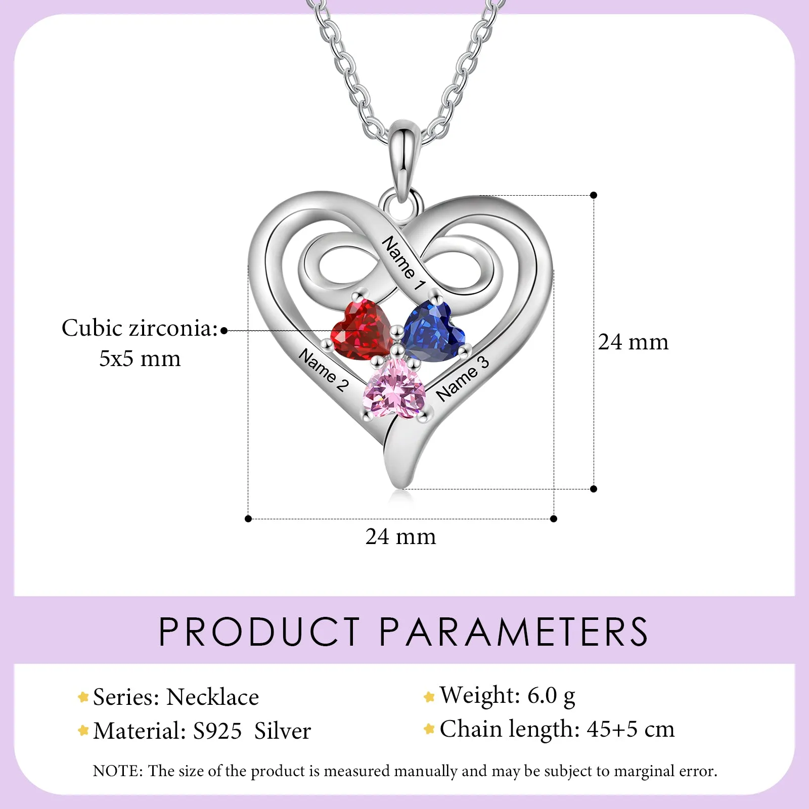 Infinity love Sterling silver mothers necklace with child birthstones