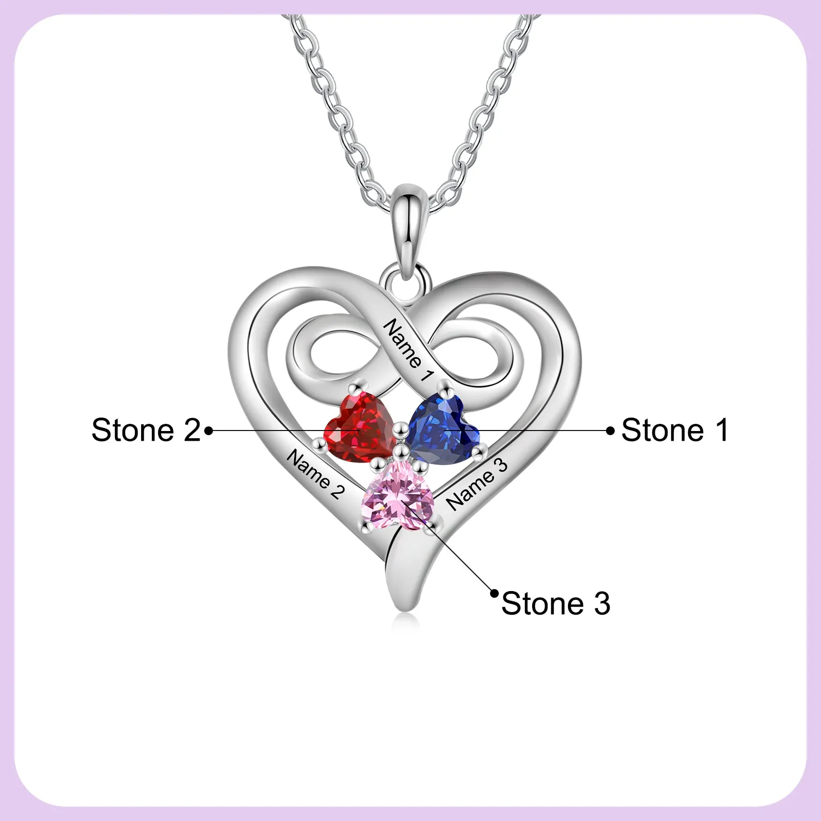 Infinity love Sterling silver mothers necklace with child birthstones