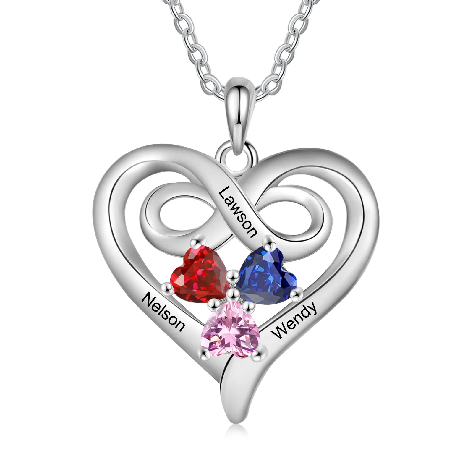Infinity love Sterling silver mothers necklace with child birthstones