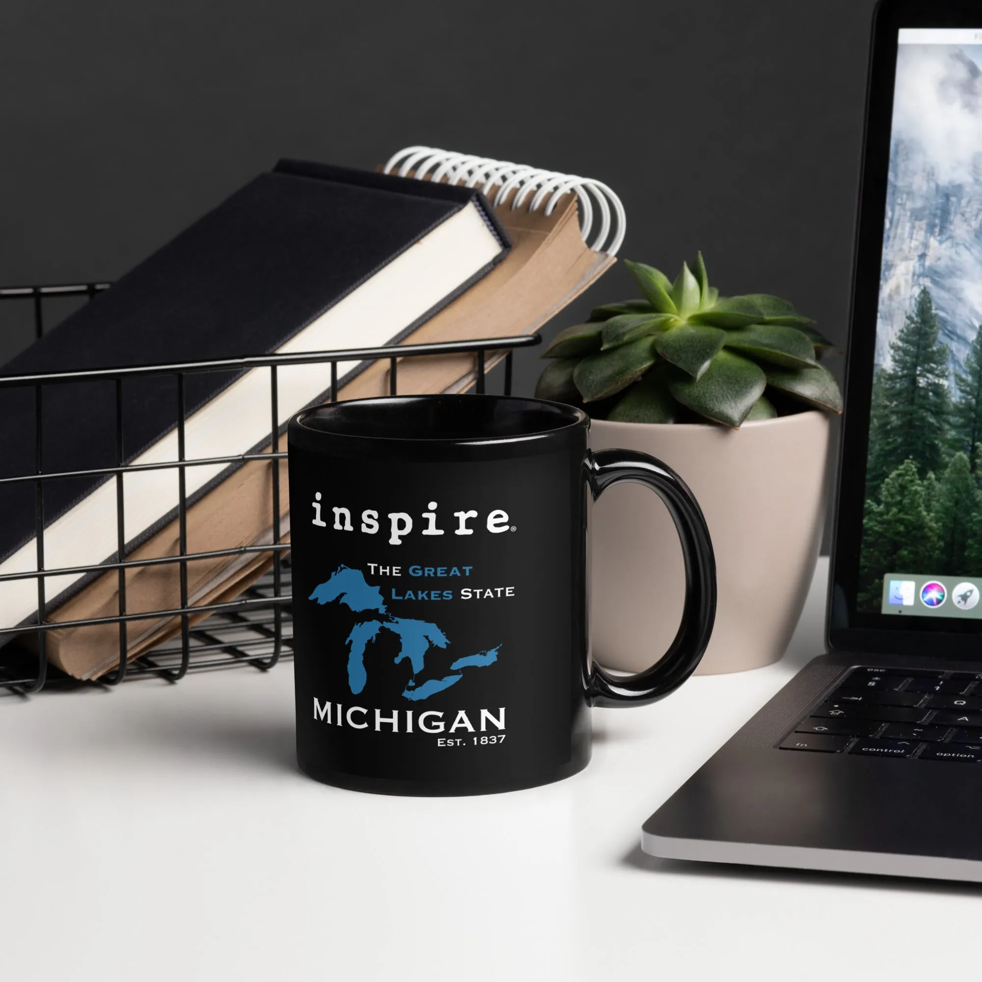 inspire Great Lakes Black Glossy Mug
