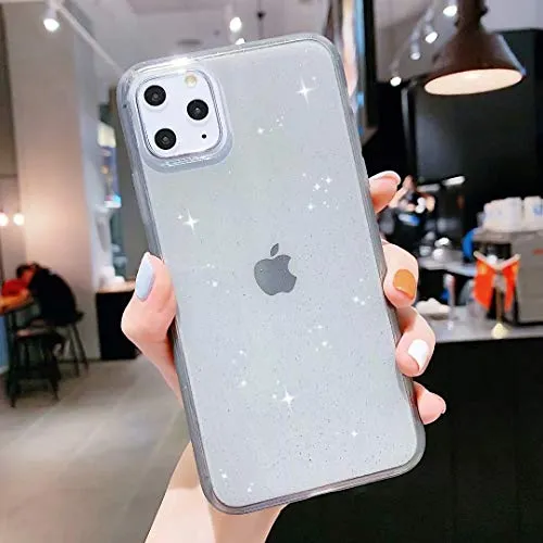 iPhone 11 Pro Max Case Glitter,Anynve Clear Glitter Sparkle Bling Case [Air Cushion Anti-Shock Matte Edge Bumper Design] Cute Slim Soft Silicone Gel Case Compatible for iPhone 11 Pro Max 6.5''-Black