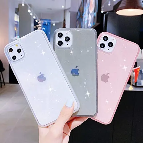 iPhone 11 Pro Max Case Glitter,Anynve Clear Glitter Sparkle Bling Case [Air Cushion Anti-Shock Matte Edge Bumper Design] Cute Slim Soft Silicone Gel Case Compatible for iPhone 11 Pro Max 6.5''-Black
