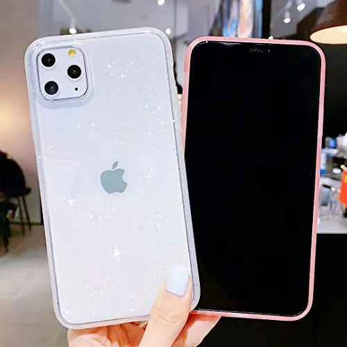 iPhone 11 Pro Max Case Glitter,Anynve Clear Glitter Sparkle Bling Case [Air Cushion Anti-Shock Matte Edge Bumper Design] Cute Slim Soft Silicone Gel Case Compatible for iPhone 11 Pro Max 6.5''-Black