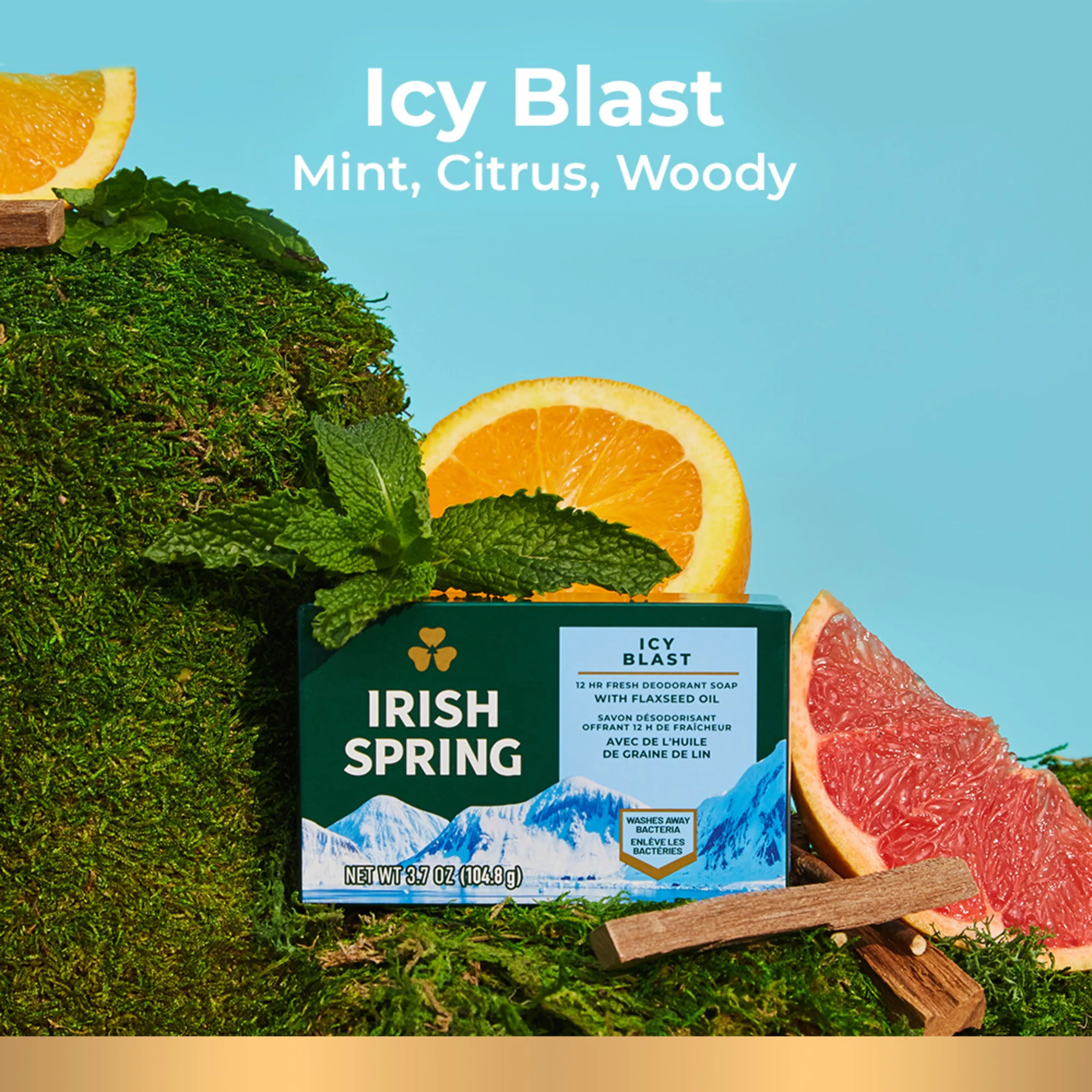 Irish Spring Bar Soap for Men, Moisture Blast Deodorant Bar Soap, 3.7 Oz,12 Pack