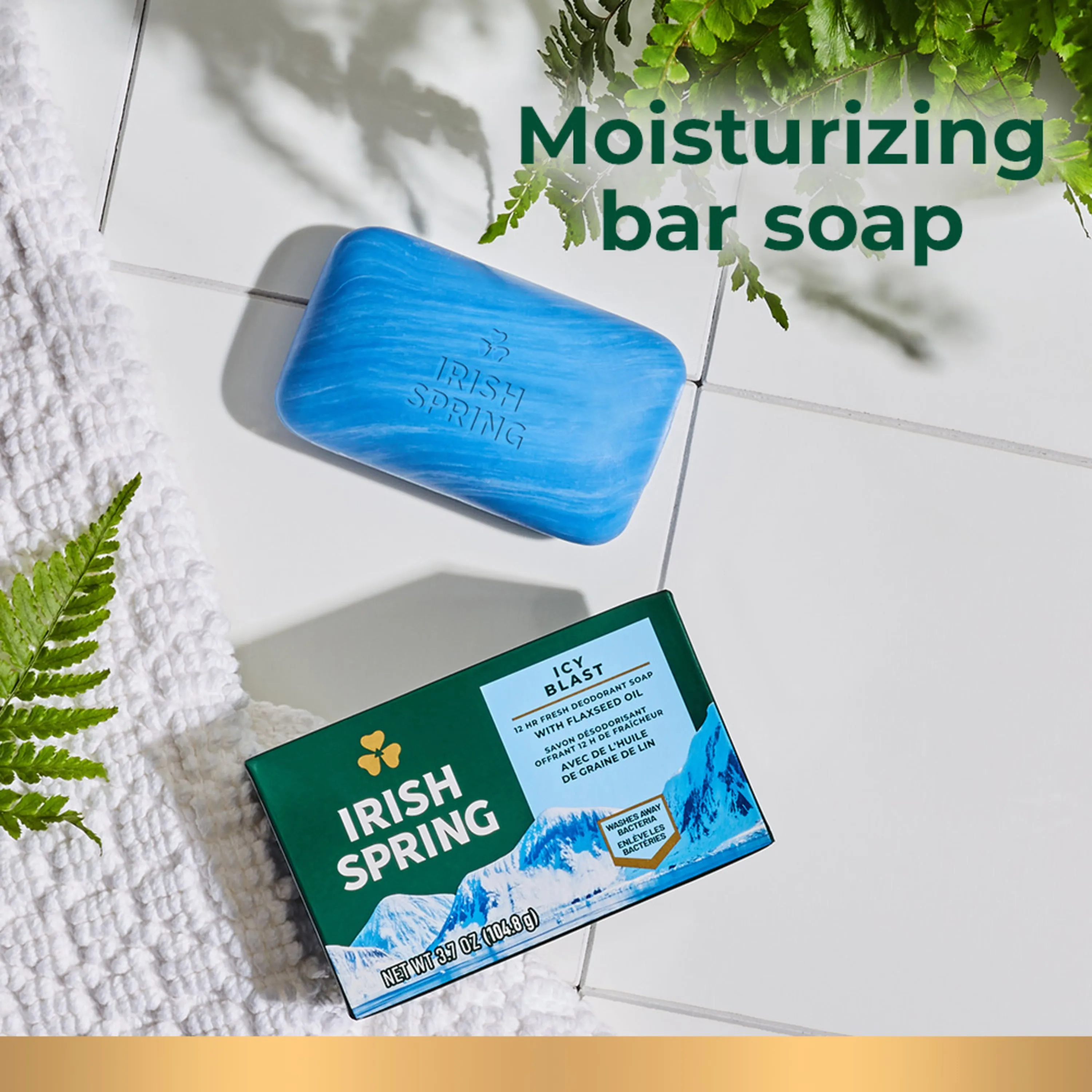 Irish Spring Bar Soap for Men, Moisture Blast Deodorant Bar Soap, 3.7 Oz,12 Pack