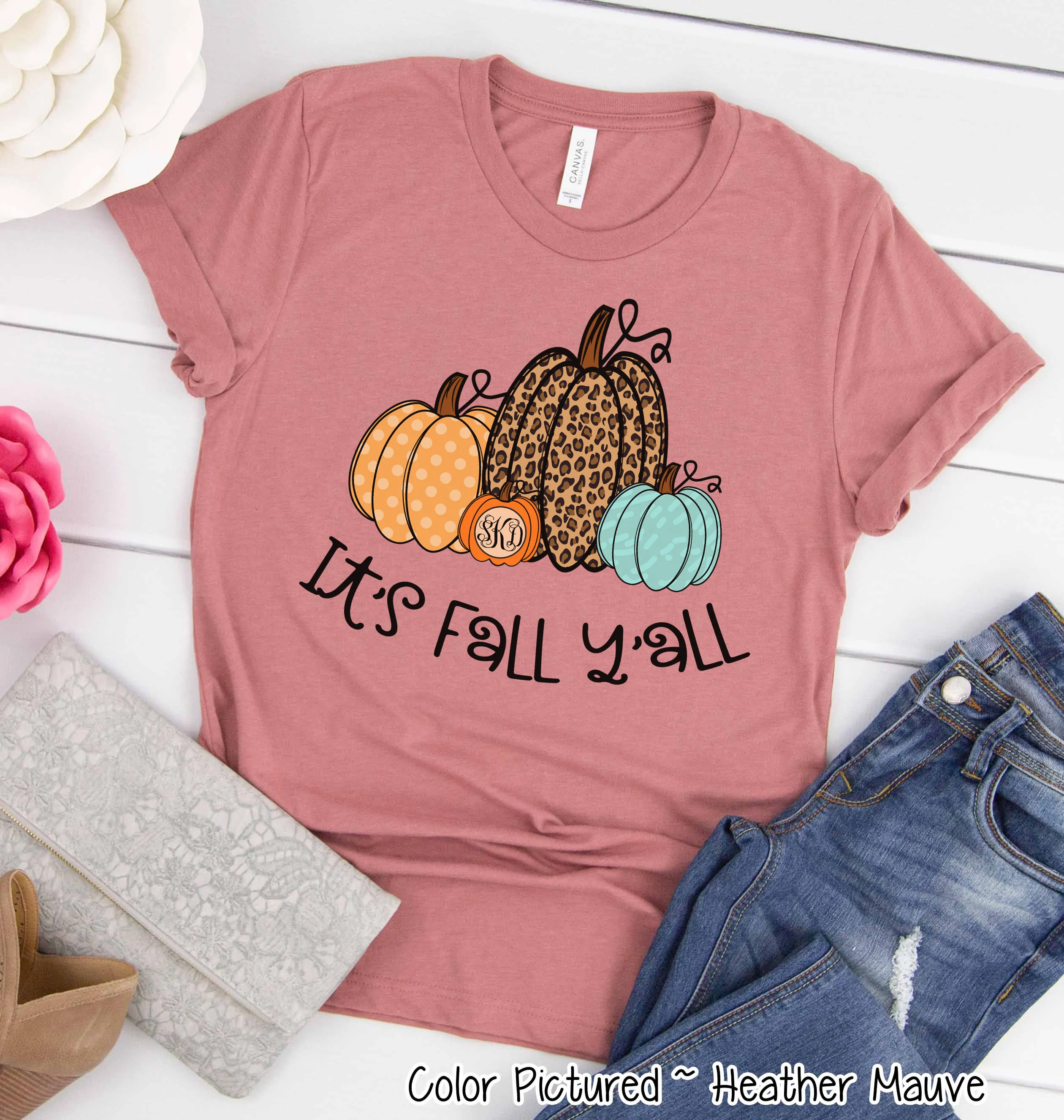 It's Fall Yall Monogram Pumpkin Fall Tee