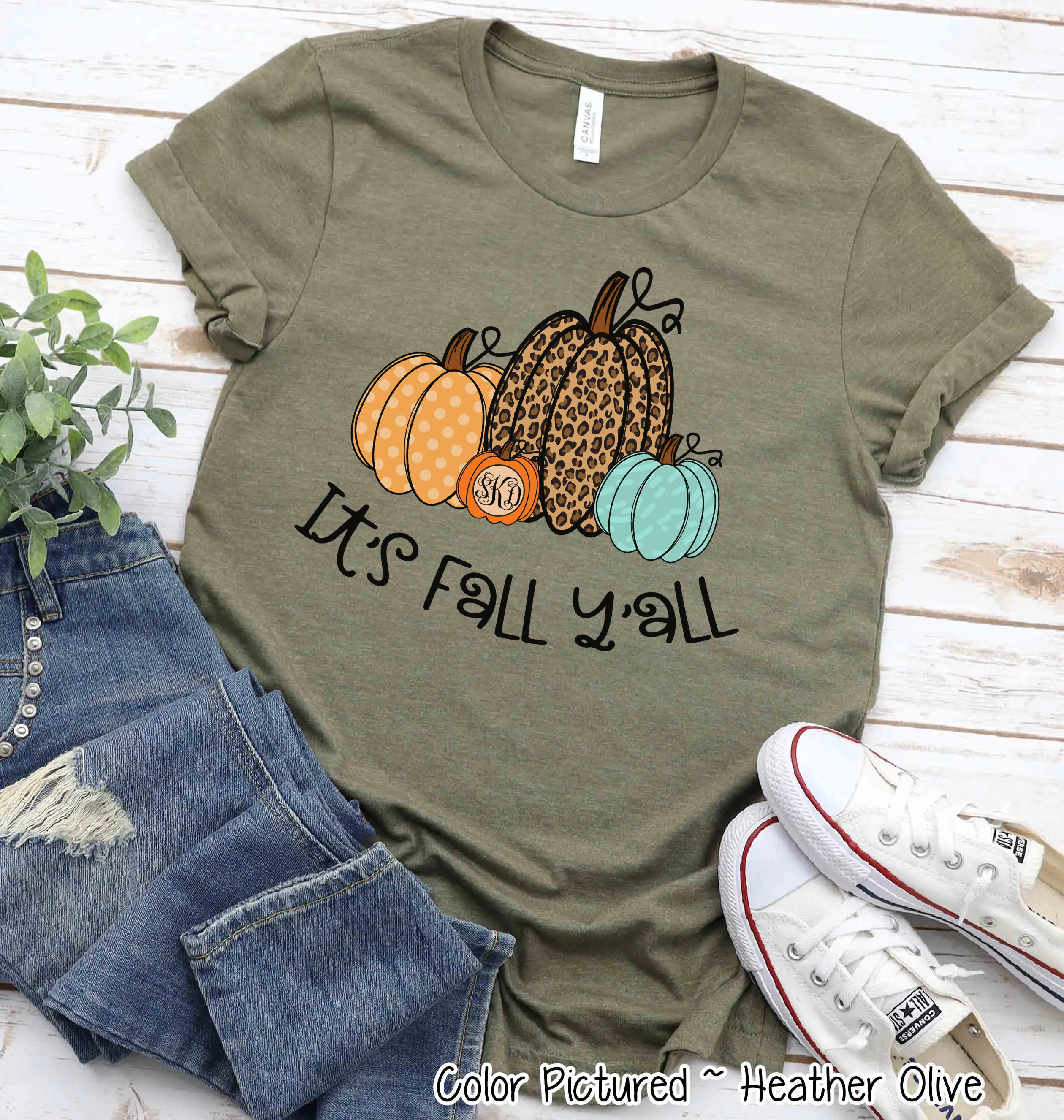 It's Fall Yall Monogram Pumpkin Fall Tee