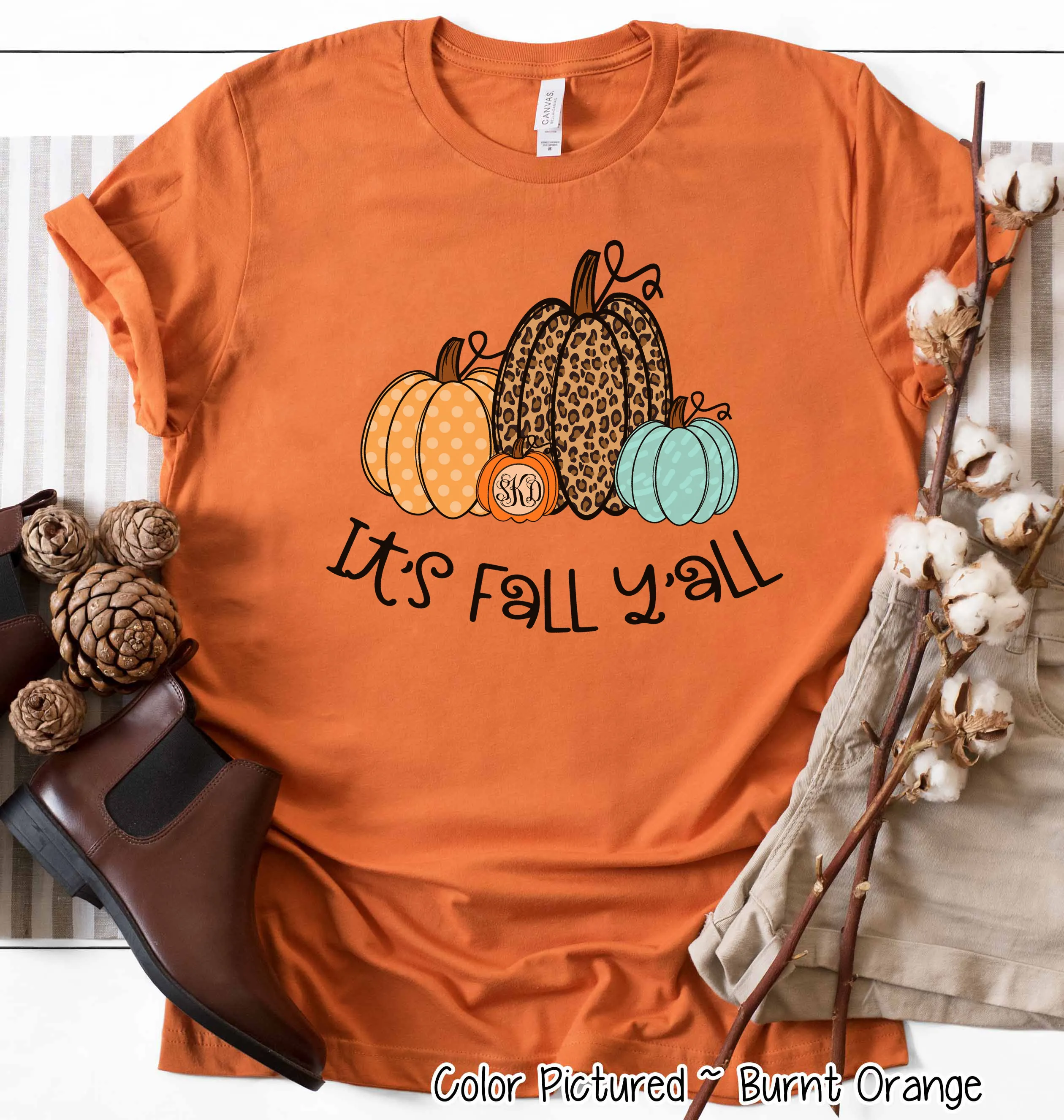It's Fall Yall Monogram Pumpkin Fall Tee