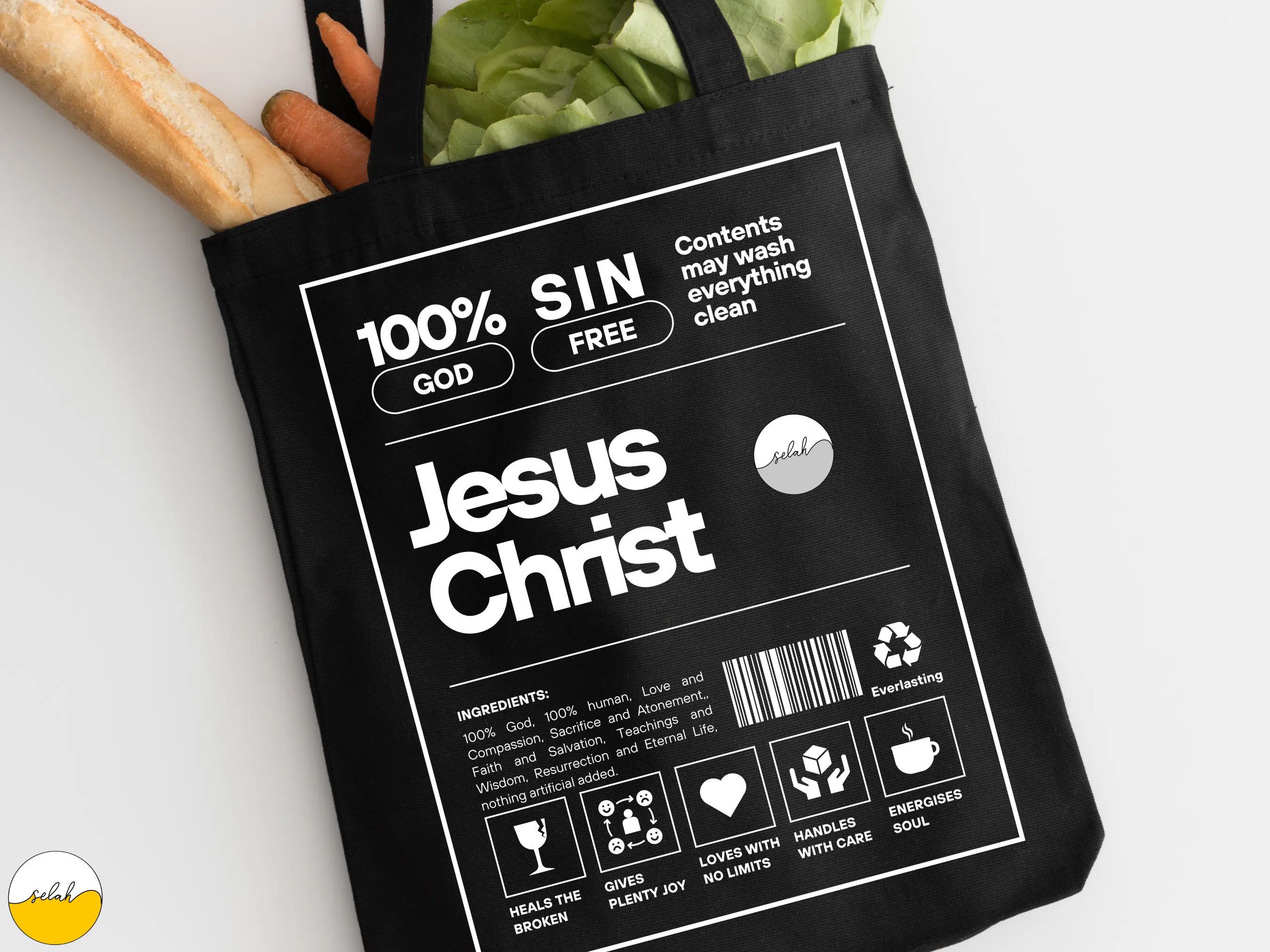 Jesus Christ Creative Canvas Tote Bag | Christian Tote Bag | Jesus is King Ingredients List Label Bible Verse Canvas Bag