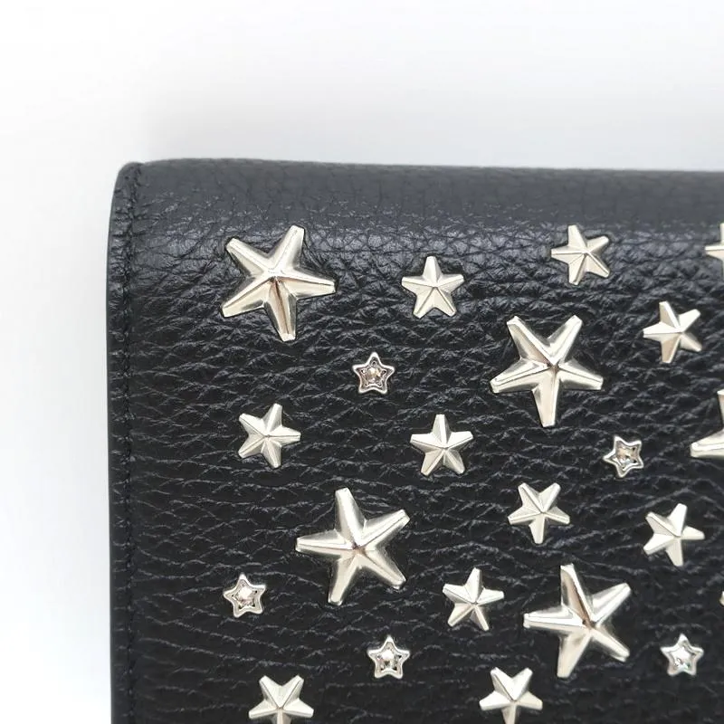 Jimmy Choo Elise Star-Studded Crossbody Bag Black Leather Small Clutch NEW