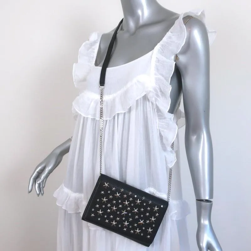 Jimmy Choo Elise Star-Studded Crossbody Bag Black Leather Small Clutch NEW