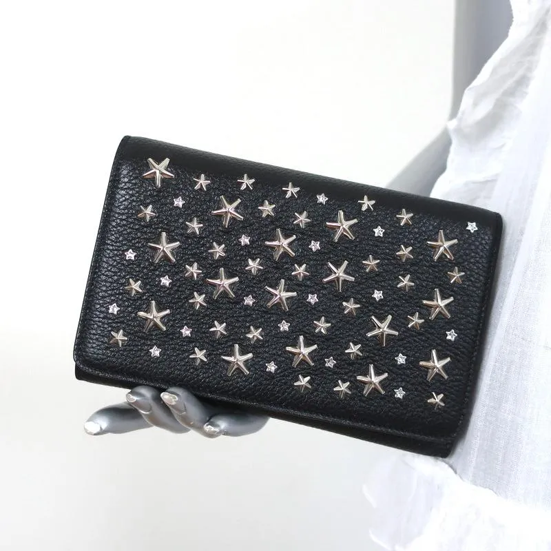 Jimmy Choo Elise Star-Studded Crossbody Bag Black Leather Small Clutch NEW