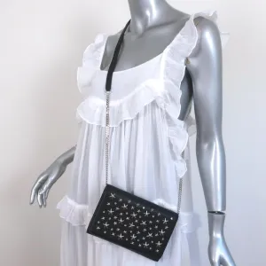 Jimmy Choo Elise Star-Studded Crossbody Bag Black Leather Small Clutch NEW
