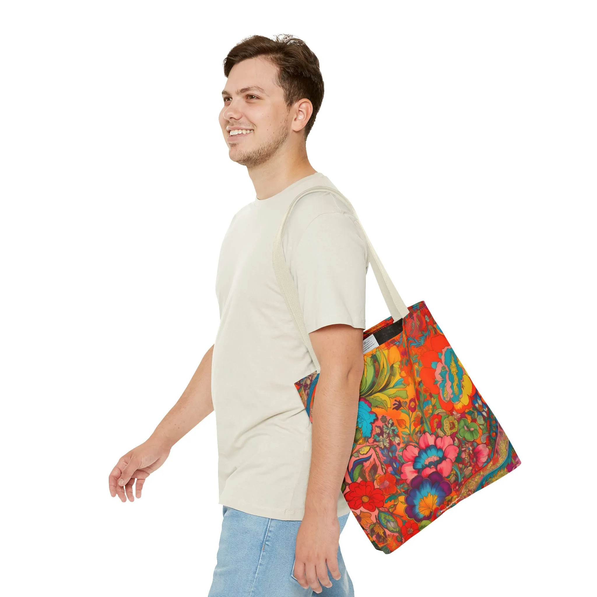 Kaleidoscopic Floral Dance Tote Bag - Psychedelic Fun! Available in 3 sizes.