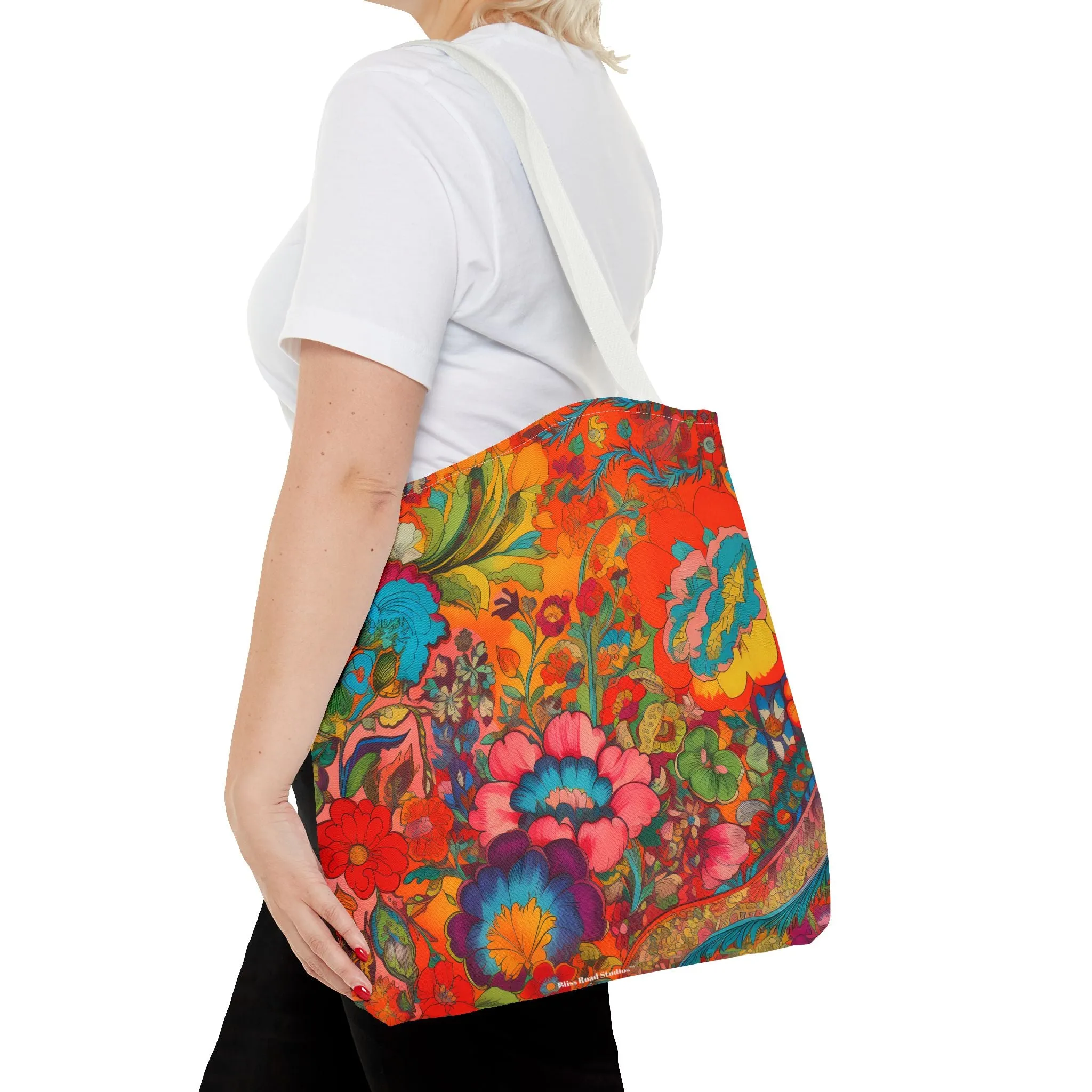 Kaleidoscopic Floral Dance Tote Bag - Psychedelic Fun! Available in 3 sizes.