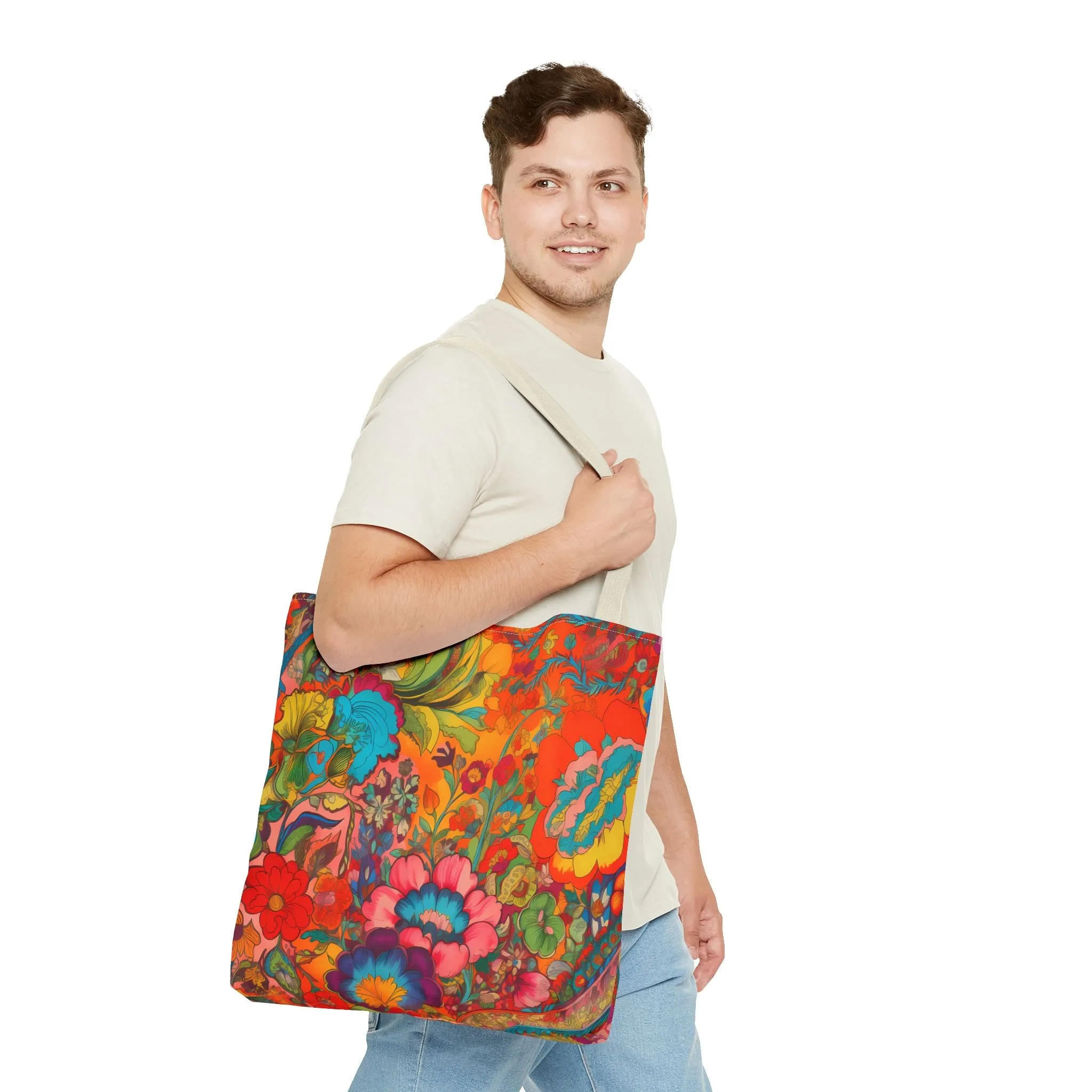 Kaleidoscopic Floral Dance Tote Bag - Psychedelic Fun! Available in 3 sizes.