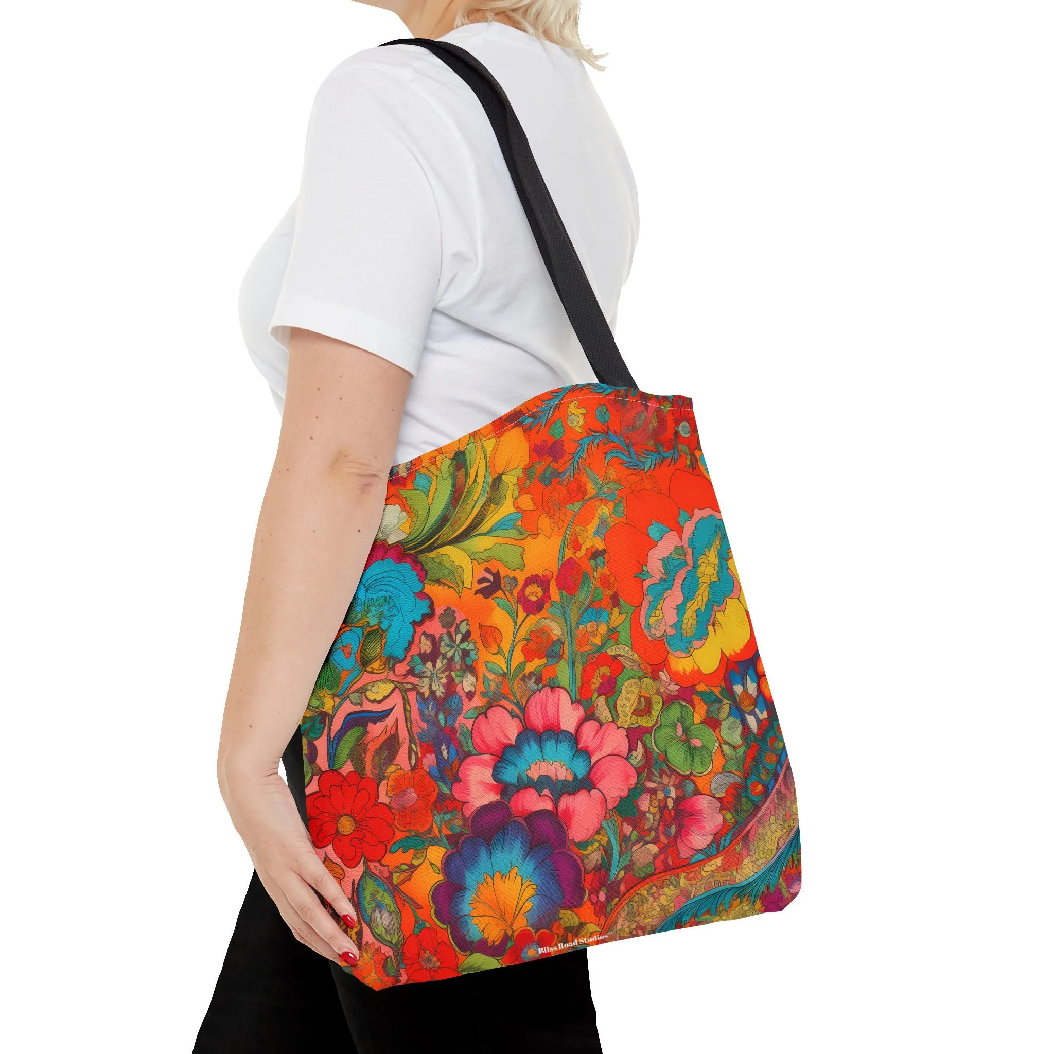 Kaleidoscopic Floral Dance Tote Bag - Psychedelic Fun! Available in 3 sizes.