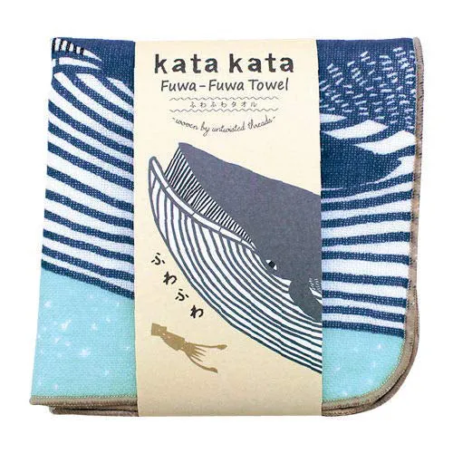 Kata Kata  soft towel 100% cotton - Fin whale  Blue  ナガスクジラ ブルー 25 x 25 cm