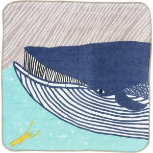 Kata Kata  soft towel 100% cotton - Fin whale  Blue  ナガスクジラ ブルー 25 x 25 cm
