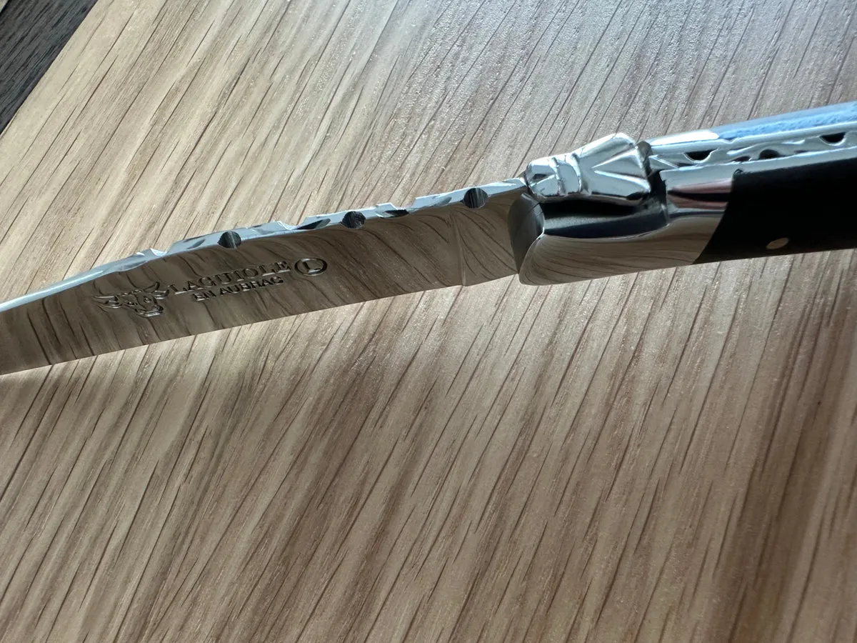 Laguiole en Aubrac Handcrafted Crocus 6-Piece Steak Knife Set With Ebony Wood Handles