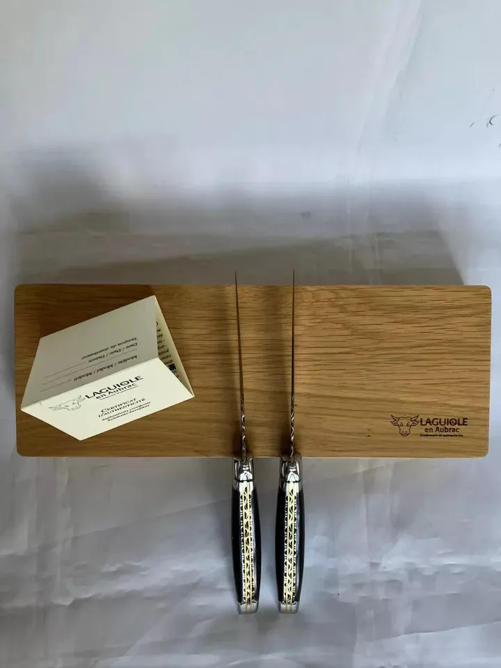 Laguiole en Aubrac Luxury Handcrafted Stainless Steel & Brass Double Plate 2-Piece Steak Knife Set with Ebony Wood Handles