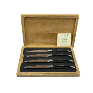 Laguiole en Aubrac Luxury Handcrafted Stainless Steel & Brass Double Plate 4-Piece Steak Knife Set with Ebony Wood Handles
