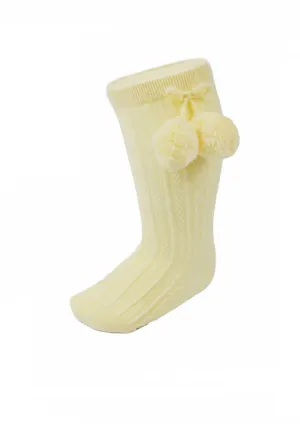 Lemon Pom Knee Kigh Socks