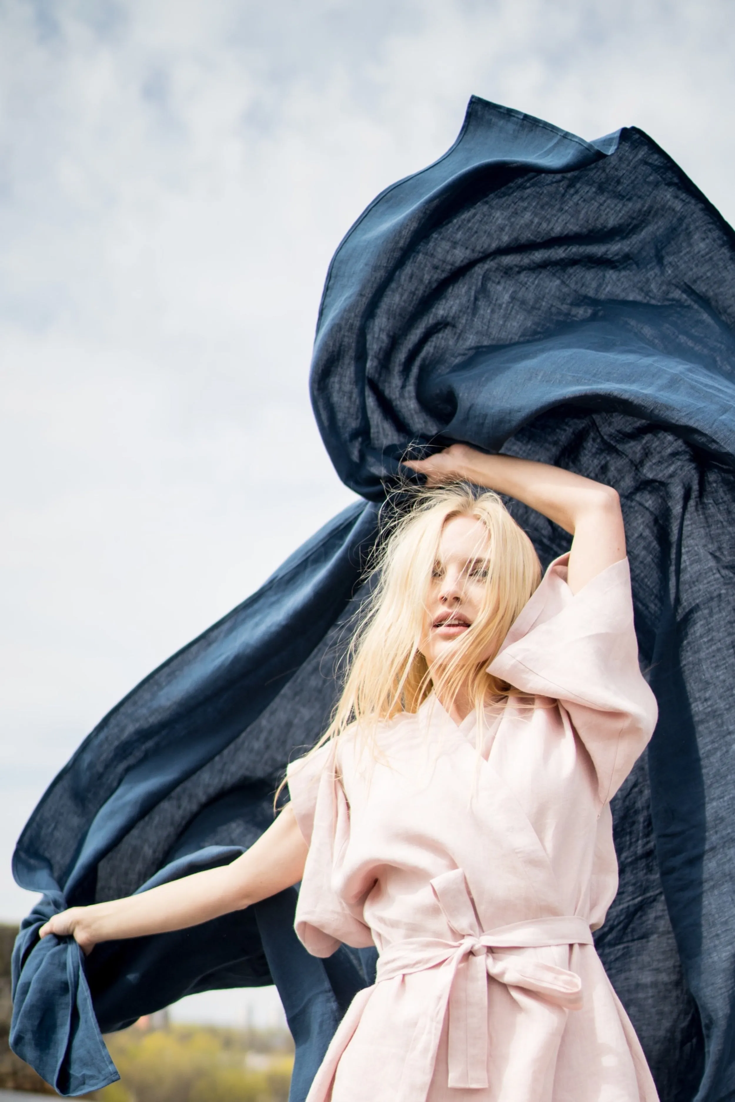 Linen flat sheet - dark blue