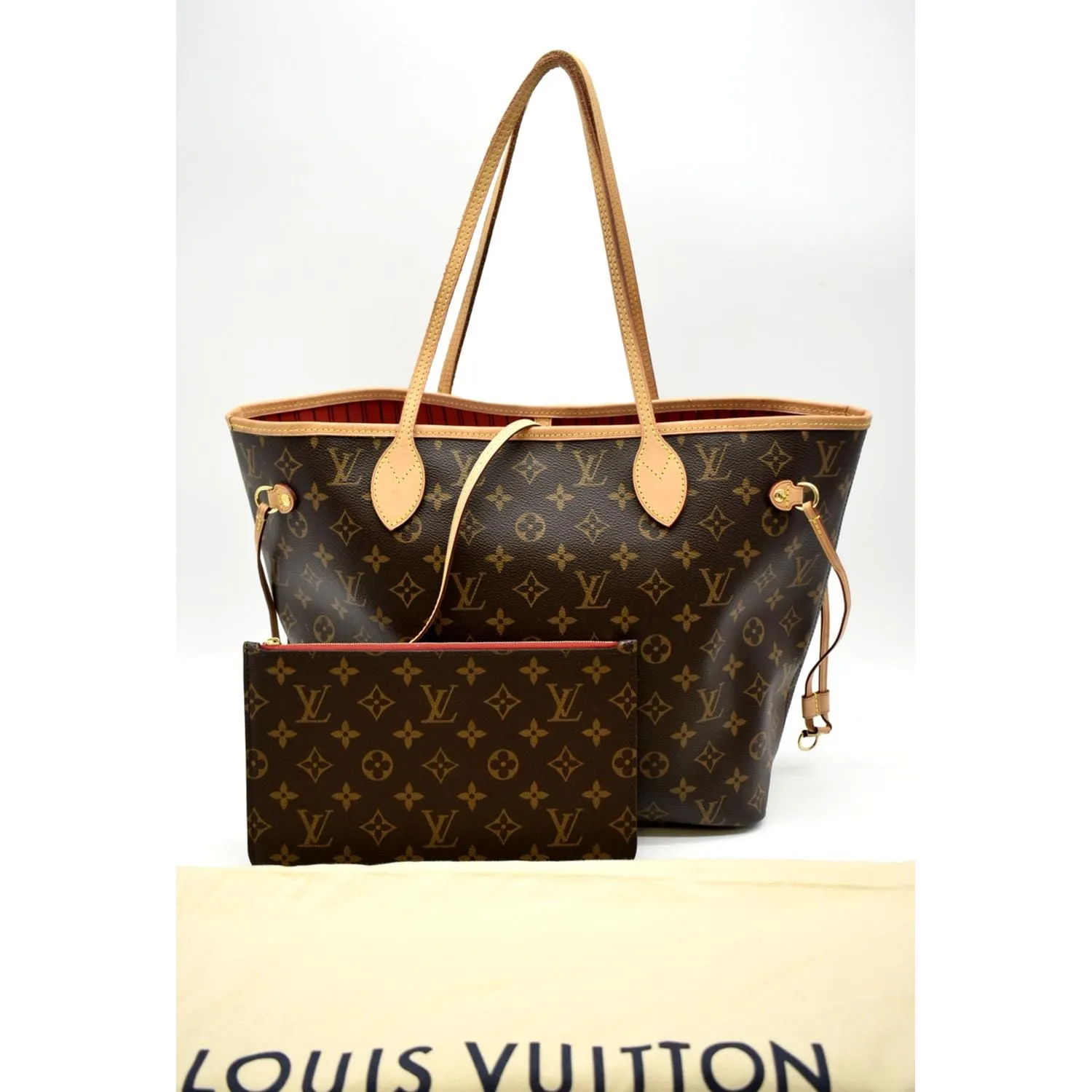 LOUIS VUITTON  Neverfull MM Monogram Canvas Tote Bag Brown/Red