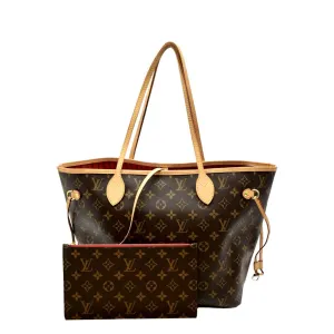 LOUIS VUITTON  Neverfull MM Monogram Canvas Tote Bag Brown/Red