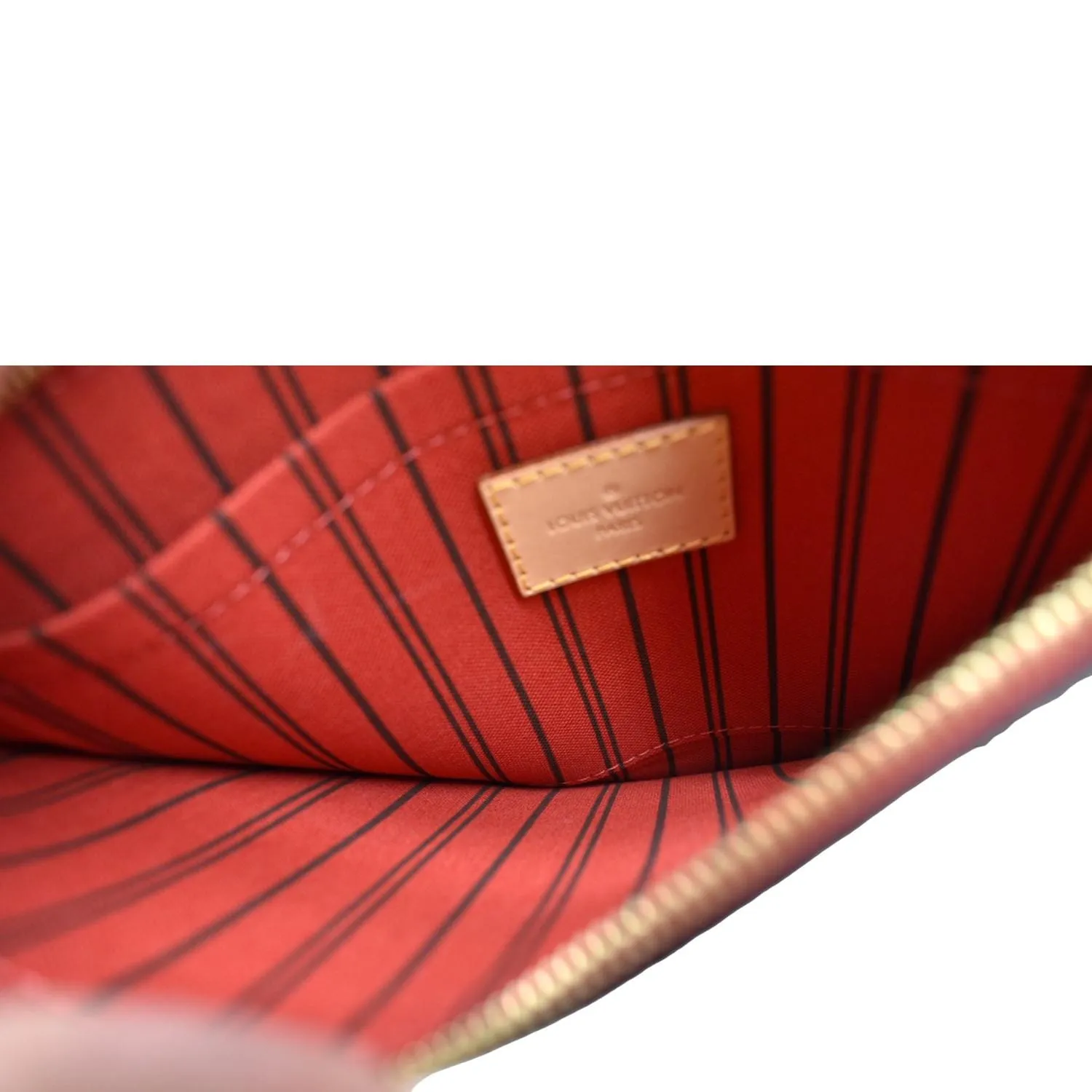 LOUIS VUITTON  Neverfull MM Monogram Canvas Tote Bag Brown/Red