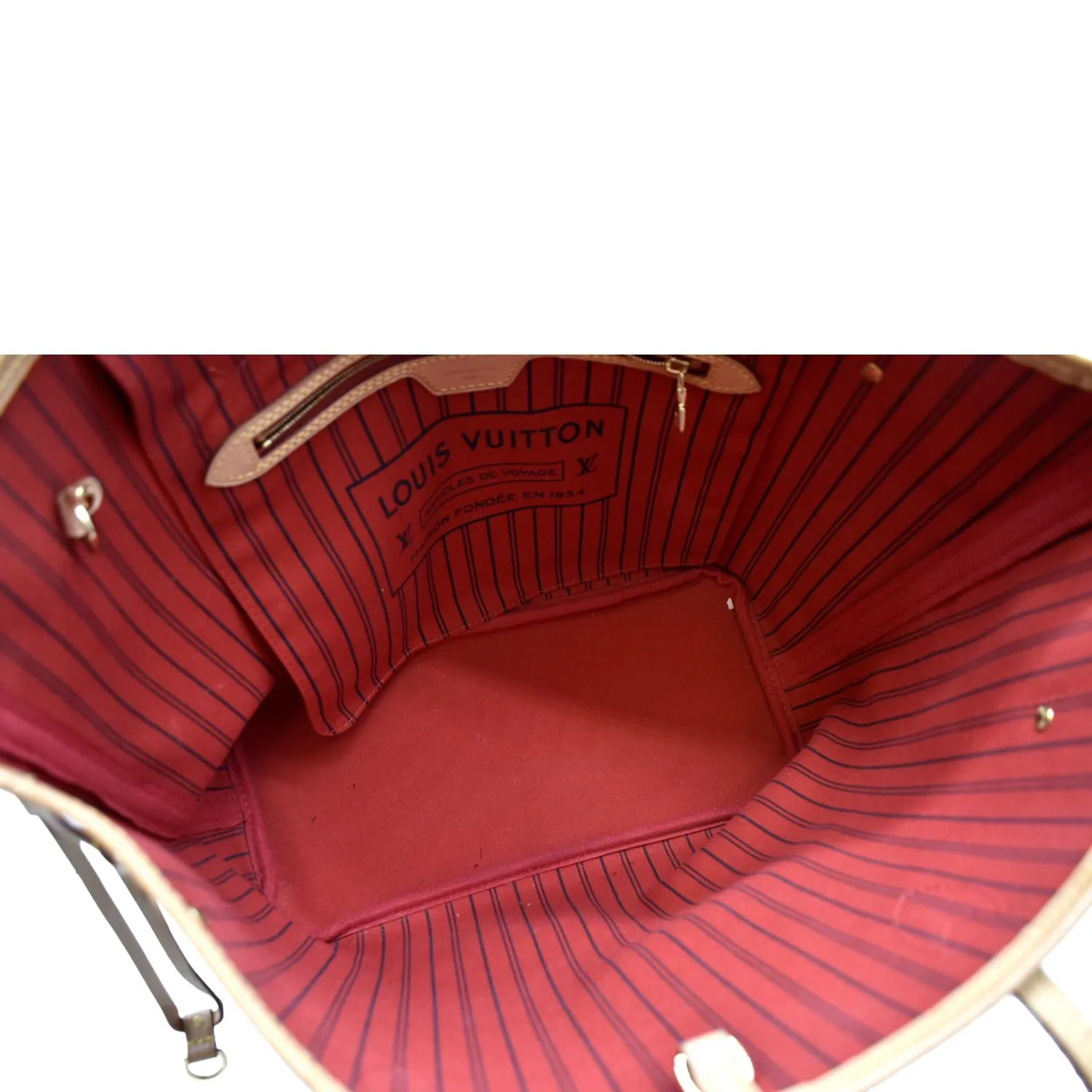 LOUIS VUITTON  Neverfull MM Monogram Canvas Tote Bag Brown/Red
