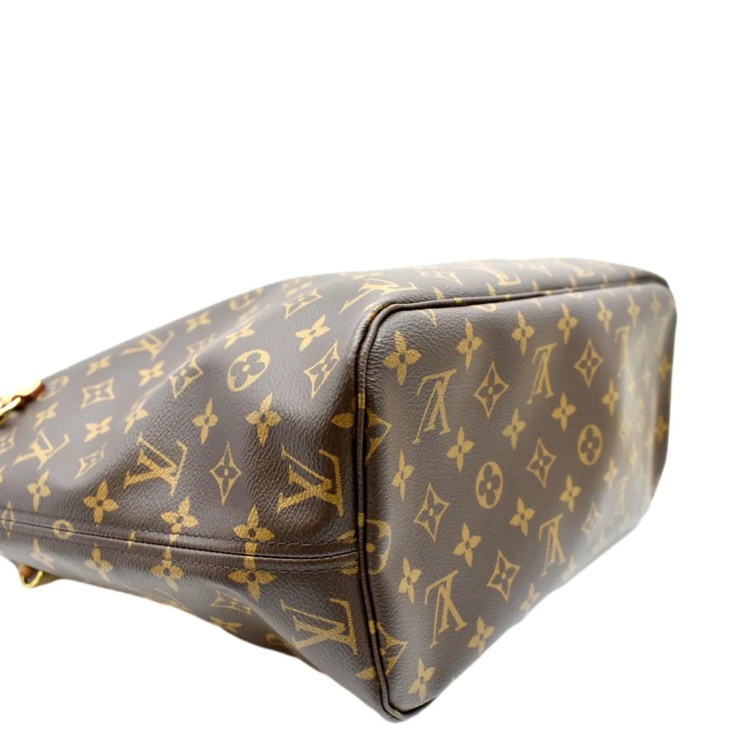 LOUIS VUITTON  Neverfull MM Monogram Canvas Tote Bag Brown/Red