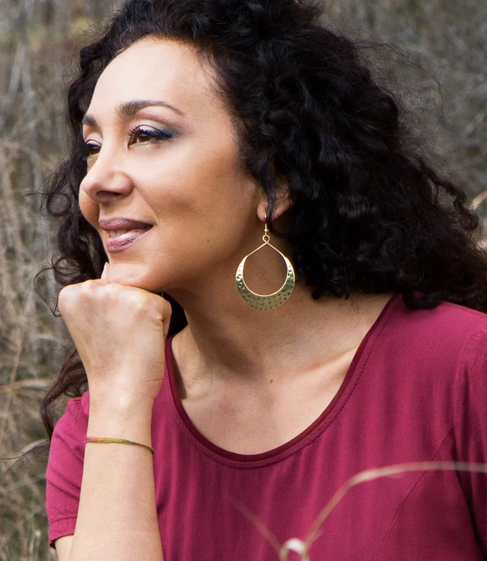 Lunar Crescent Hammered Shiny Gold Hoop Earrings by Matr Boomie