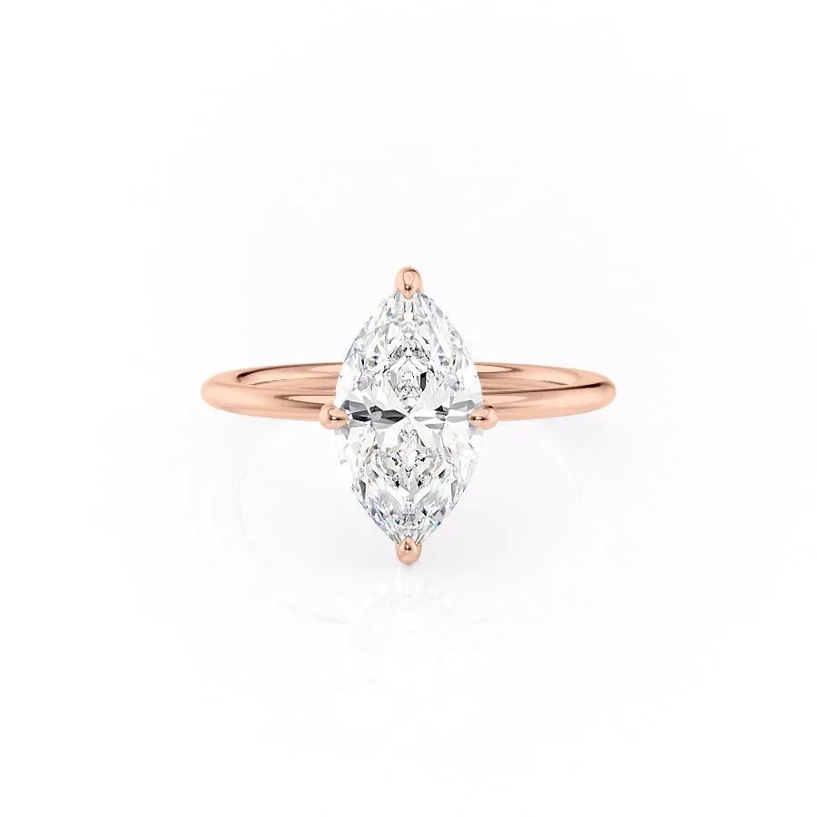 Marquise Cut Moissanite Engagement Ring With Hidden Halo