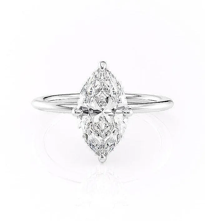 Marquise Cut Moissanite Engagement Ring With Hidden Halo