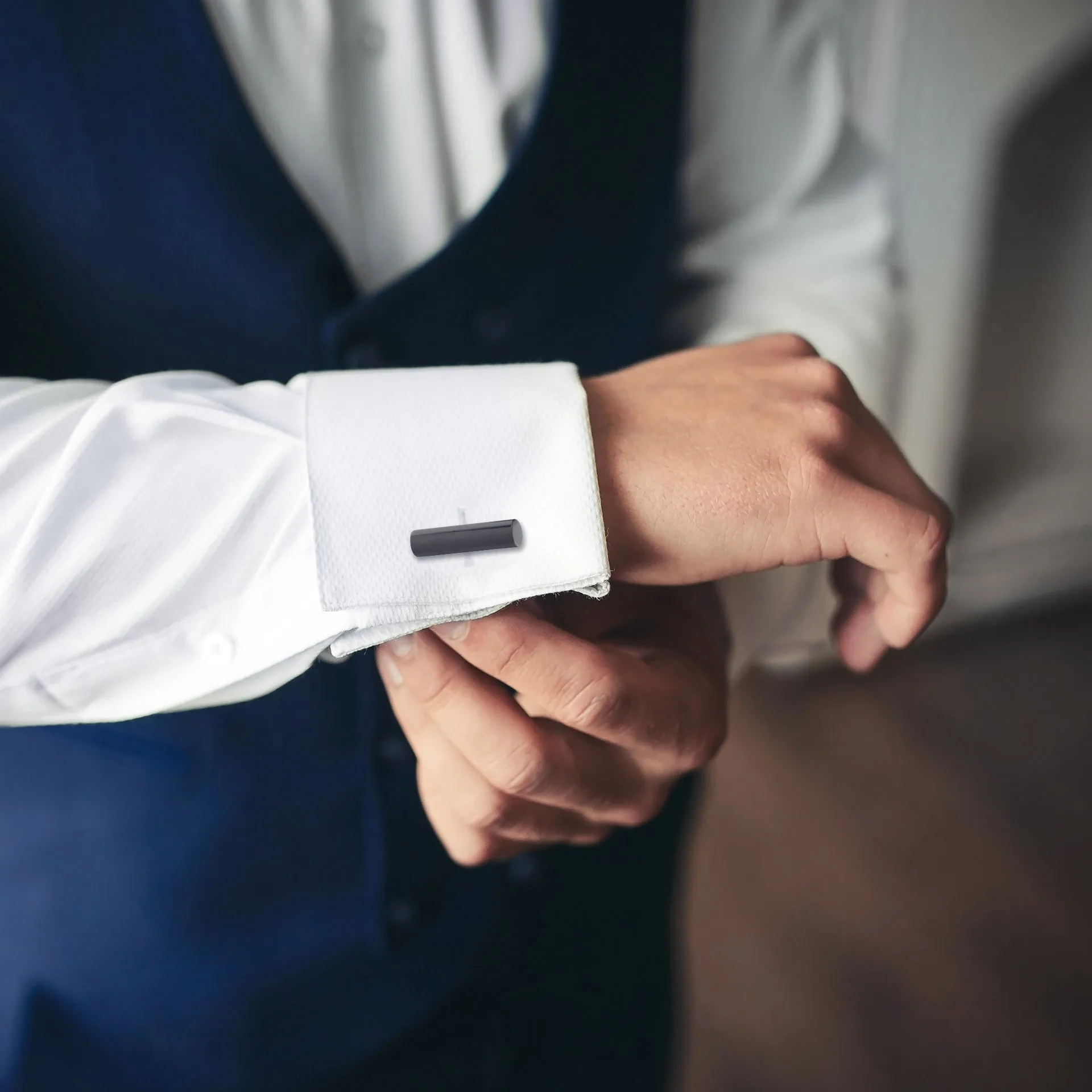 Matte and Shiny Gunmetal Bar Cufflinks