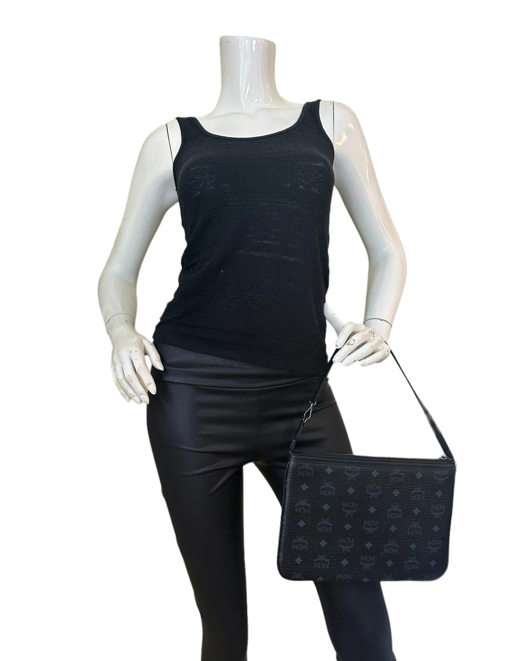 MCM Black Visetos Monogram Pouch Bag