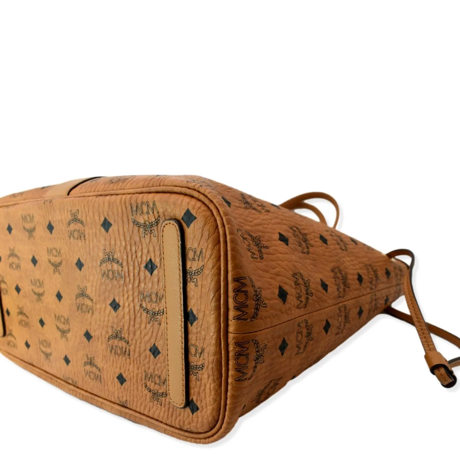 MCM Reversible Liz Medium Visetos Canvas Shopper Tote Bag Cognac