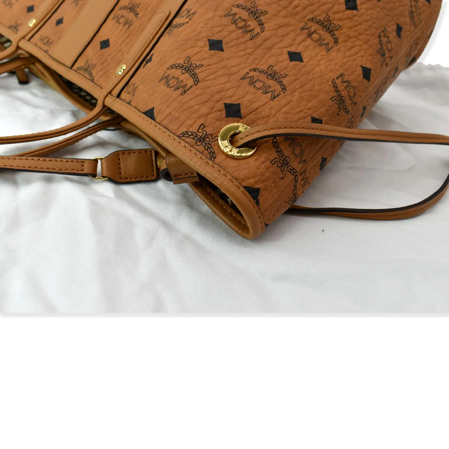 MCM Reversible Liz Medium Visetos Canvas Shopper Tote Bag Cognac