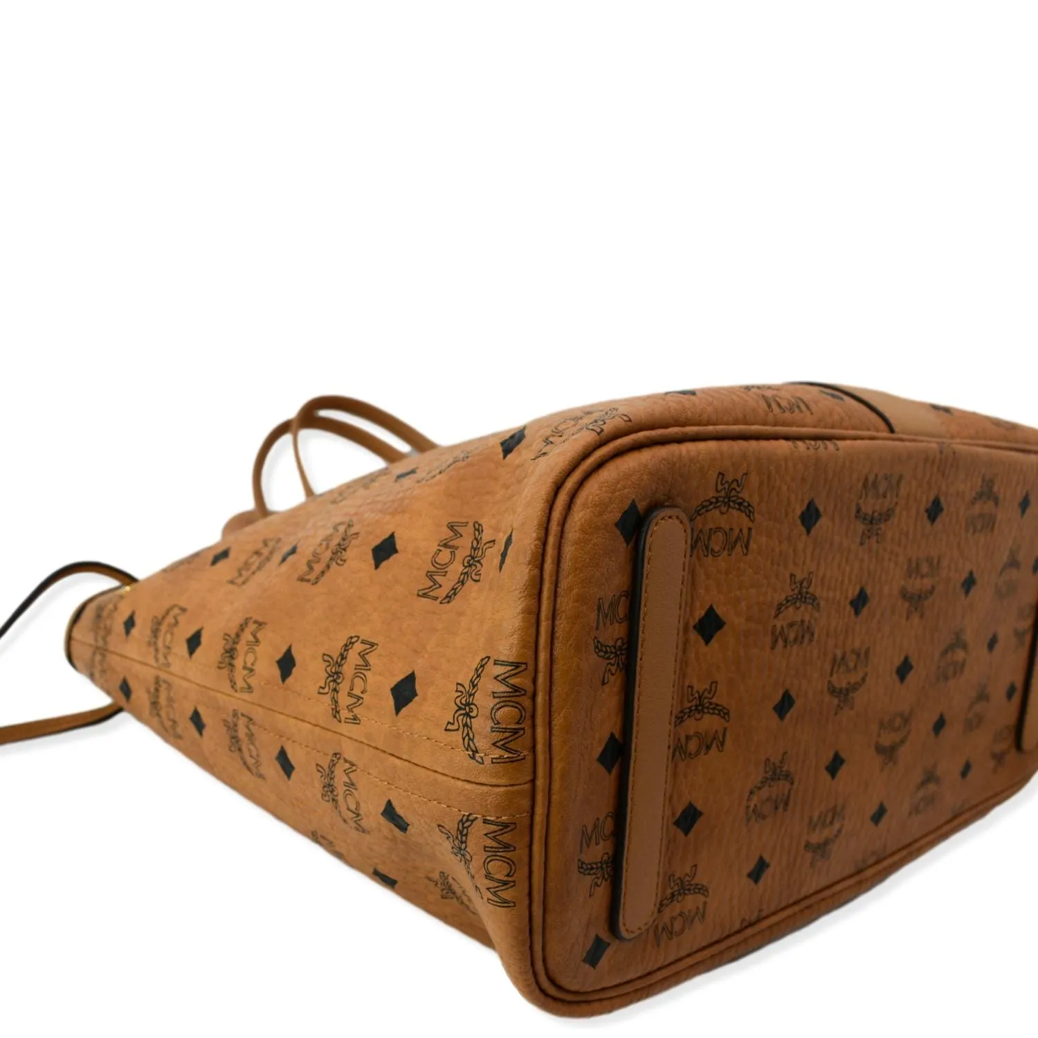 MCM Reversible Liz Medium Visetos Canvas Shopper Tote Bag Cognac