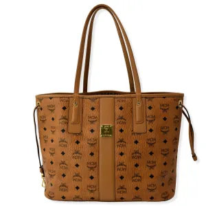 MCM Reversible Liz Medium Visetos Canvas Shopper Tote Bag Cognac