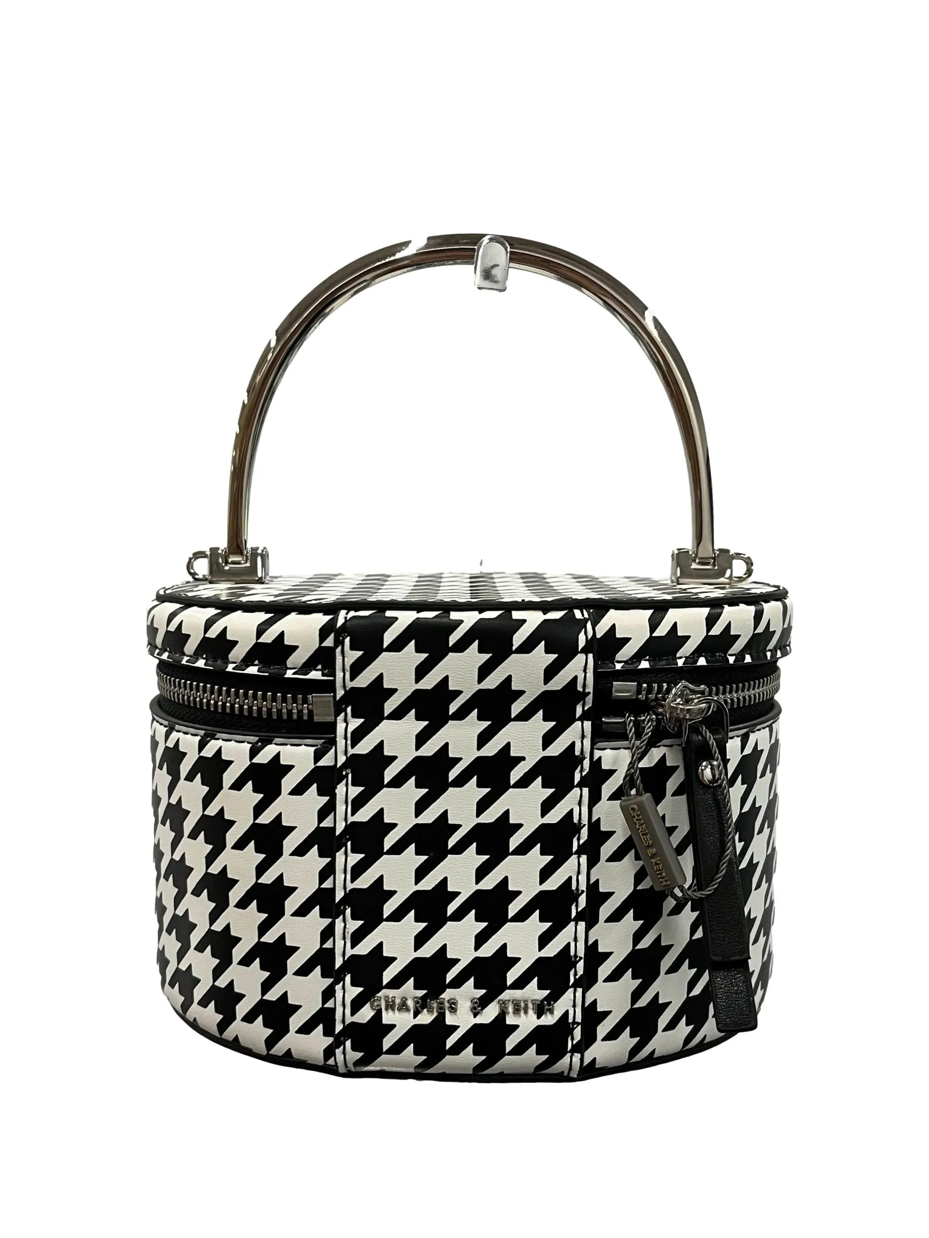 Metal Top Houndstooth Print Bag