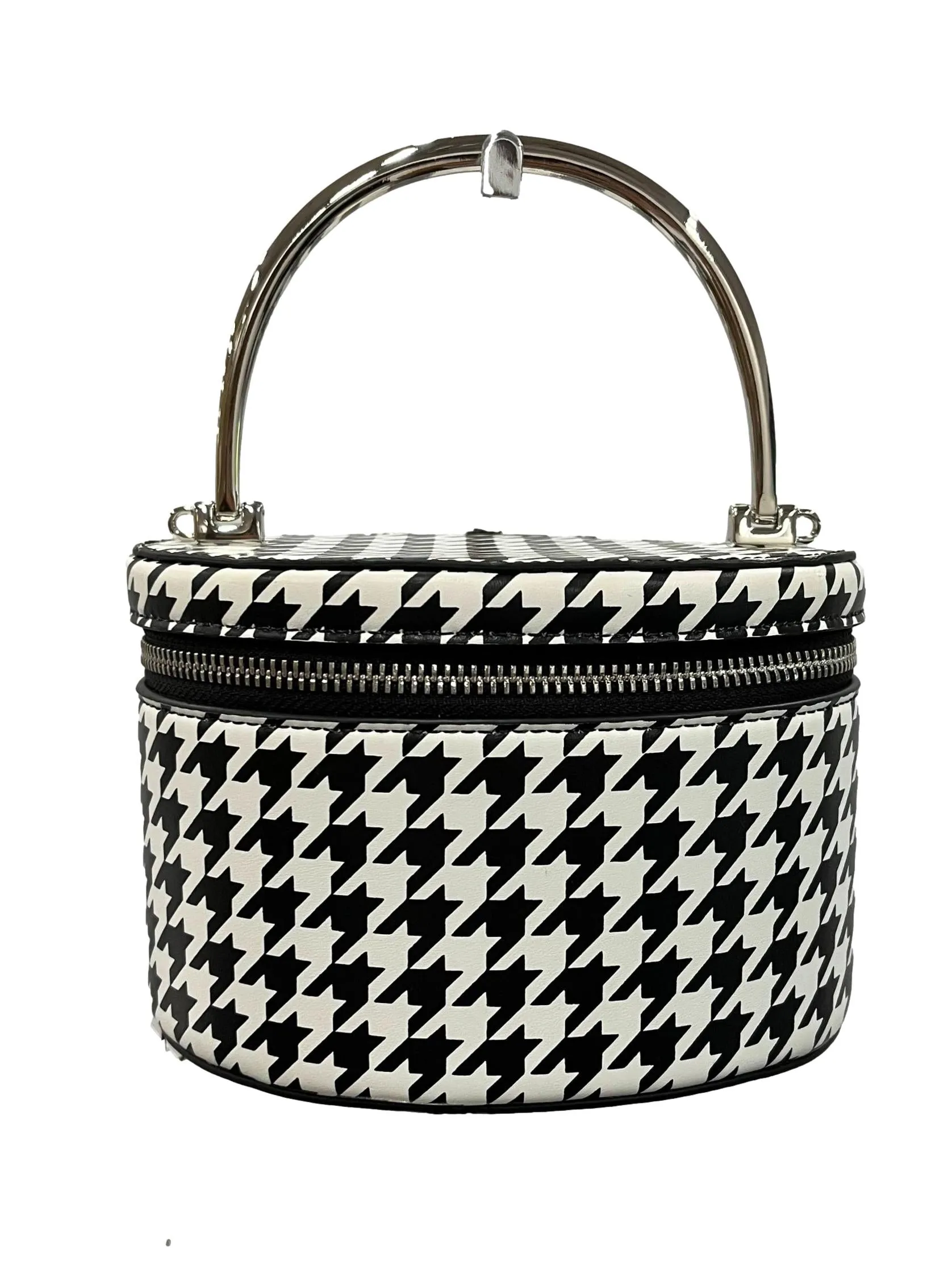 Metal Top Houndstooth Print Bag