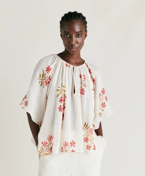 Momoni - Tarida Gauze Blouse - Cream & Dark Cherry